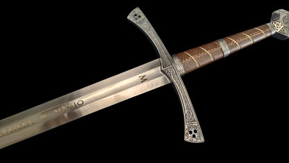 Full Tang Sir Radzig Sword Replica, Sharp Blade, 60Si2CrVA Spring Steel Mirror‑Polished Blade, 304 Stainless Steel Engraved Guard, Wood & Genuine Cowhide Scabbard, Kingdom Come Deliverance Medieval Knight Collectible Sword