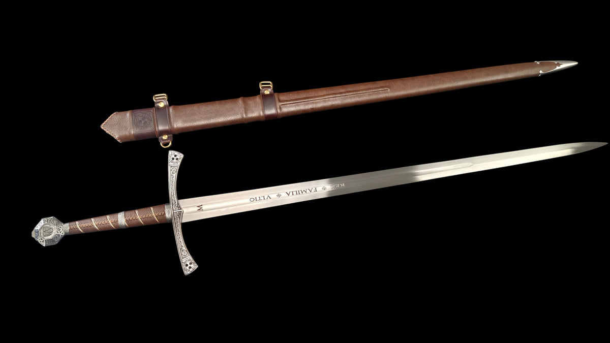 Full Tang Sir Radzig Sword Replica, Sharp Blade, 60Si2CrVA Spring Steel Mirror‑Polished Blade, 304 Stainless Steel Engraved Guard, Wood & Genuine Cowhide Scabbard, Kingdom Come Deliverance Medieval Knight Collectible Sword