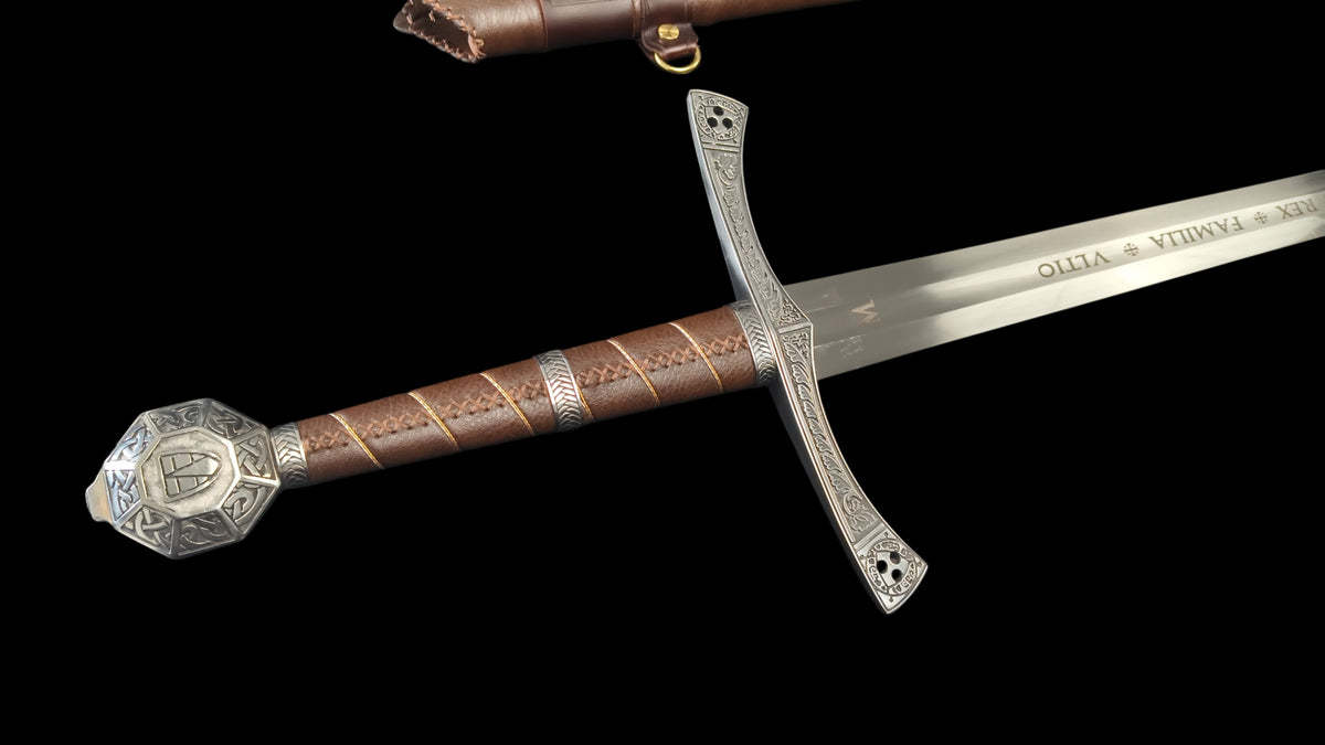 Full Tang Sir Radzig Sword Replica, Sharp Blade, 60Si2CrVA Spring Steel Mirror‑Polished Blade, 304 Stainless Steel Engraved Guard, Wood & Genuine Cowhide Scabbard, Kingdom Come Deliverance Medieval Knight Collectible Sword