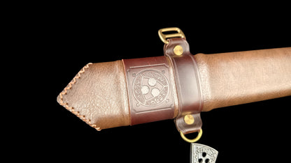 Full Tang Sir Radzig Sword Replica, Sharp Blade, 60Si2CrVA Spring Steel Mirror‑Polished Blade, 304 Stainless Steel Engraved Guard, Wood & Genuine Cowhide Scabbard, Kingdom Come Deliverance Medieval Knight Collectible Sword
