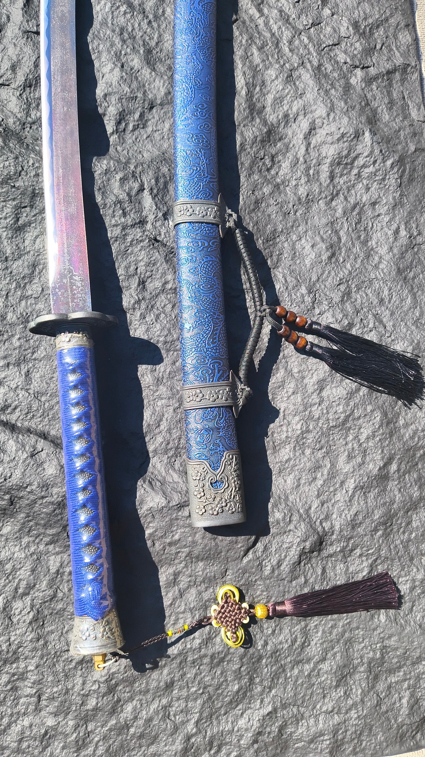 Integrated Full Tang Spring Steel Vintage Waist Saber with Sharp Blade, Antique Alloy Fittings Solid Wood PU Scabbard Oriental Style Collectible