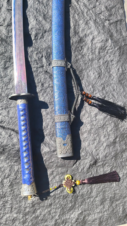 Integrated Full Tang Spring Steel Vintage Waist Saber with Sharp Blade, Antique Alloy Fittings Solid Wood PU Scabbard Oriental Style Collectible