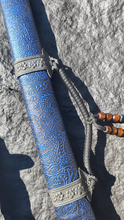 Integrated Full Tang Spring Steel Vintage Waist Saber with Sharp Blade, Antique Alloy Fittings Solid Wood PU Scabbard Oriental Style Collectible