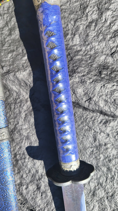 Integrated Full Tang Spring Steel Vintage Waist Saber with Sharp Blade, Antique Alloy Fittings Solid Wood PU Scabbard Oriental Style Collectible