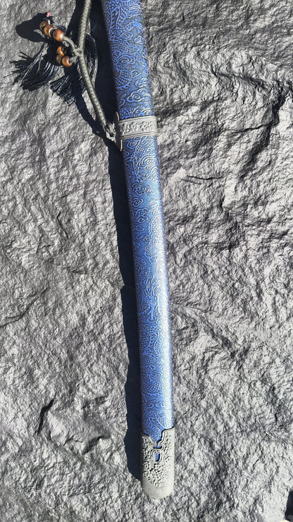 Integrated Full Tang Spring Steel Vintage Waist Saber with Sharp Blade, Antique Alloy Fittings Solid Wood PU Scabbard Oriental Style Collectible