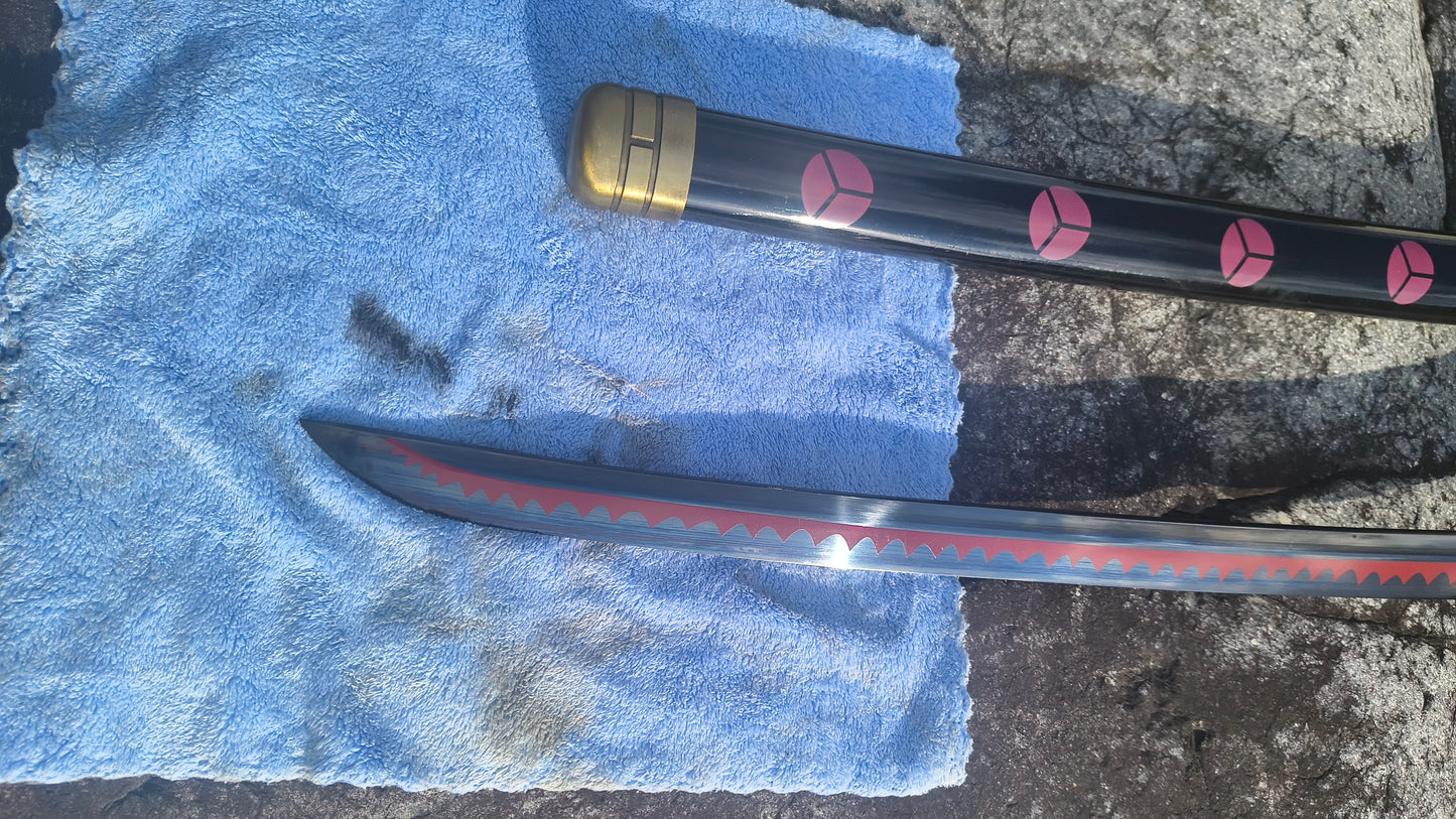 Full Tang Roronoa Zoro Shusui Sword Replica, Sharp Blade, 5160 Steel Forged Blade, Alloy Fittings, Solid Wood Painted Scabbard, One Piece Anime Cosplay Collectible Katana