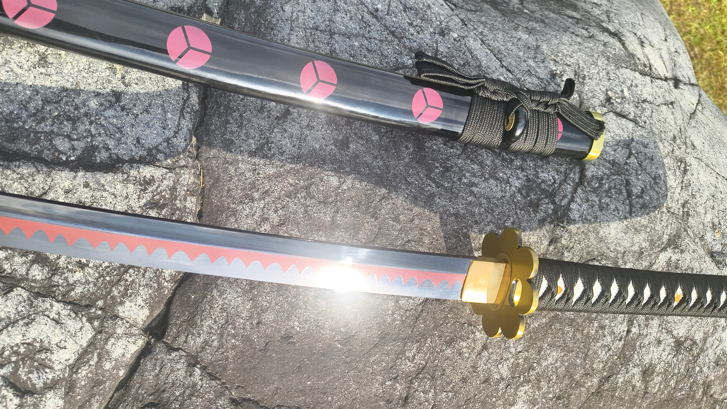 Full Tang Roronoa Zoro Shusui Sword Replica, Sharp Blade, 5160 Steel Forged Blade, Alloy Fittings, Solid Wood Painted Scabbard, One Piece Anime Cosplay Collectible Katana