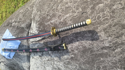 Full Tang Roronoa Zoro Shusui Sword Replica, Sharp Blade, 5160 Steel Forged Blade, Alloy Fittings, Solid Wood Painted Scabbard, One Piece Anime Cosplay Collectible Katana