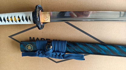 Ghost of Tsushima Long Katana, Full Tang Construction, Hand Forged T10 Steel Clay Tempered Blade, Sharp Edge, Hand Polished For Enhanced Sharpness, Alloy Fittings, Solid Wood Scabbard With Real Ray Skin Handle, Collectible Replica Samurai Sword