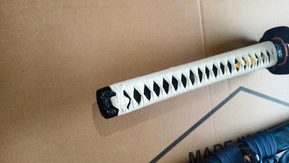 Ghost of Tsushima Long Katana, Full Tang Construction, Hand Forged T10 Steel Clay Tempered Blade, Sharp Edge, Hand Polished For Enhanced Sharpness, Alloy Fittings, Solid Wood Scabbard With Real Ray Skin Handle, Collectible Replica Samurai Sword