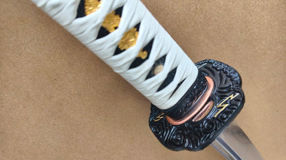 Ghost of Tsushima Long Katana, Full Tang Construction, Hand Forged T10 Steel Clay Tempered Blade, Sharp Edge, Hand Polished For Enhanced Sharpness, Alloy Fittings, Solid Wood Scabbard With Real Ray Skin Handle, Collectible Replica Samurai Sword