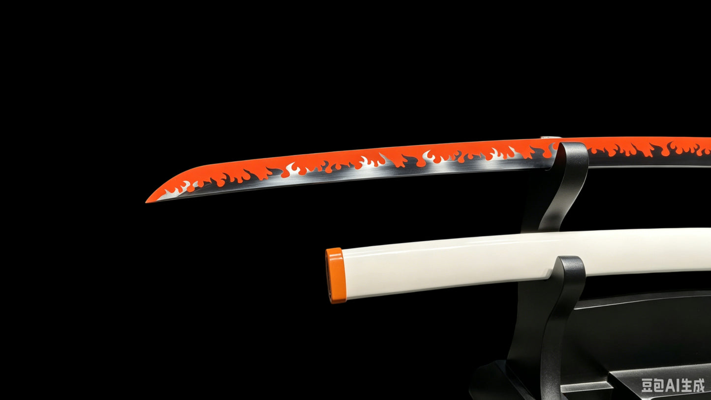 Demon Slayer Kyojuro Rengoku Nichirin Sword, Full Tang Forged 5160 Spring Steel, Sharp Blade