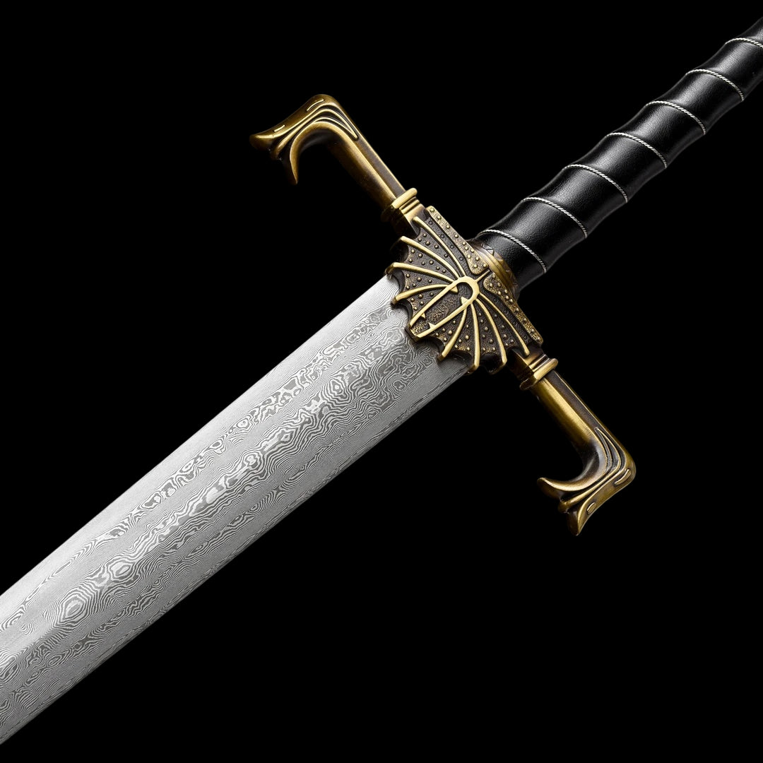 One-piece keel Damascus steel forged sharp sword, replica of the Blackfire Sword from Game of Thrones.