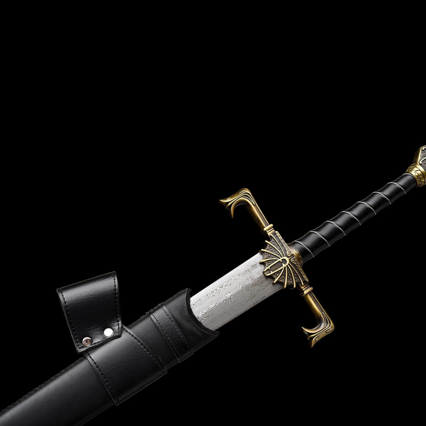 One-piece keel Damascus steel forged sharp sword, replica of the Blackfire Sword from Game of Thrones.