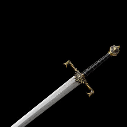 One-piece keel Damascus steel forged sharp sword, replica of the Blackfire Sword from Game of Thrones.